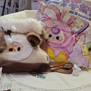 Cure Planeta Baby Three Dog Stuffed Animal Bag Small Brown White Plush